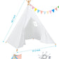 Wilwolfer Teepee Tent for Kids - 4 Pack Portable Playhouse with Star Lights & Color Flags, White Polyester - Toddler Reading Nook Gift
