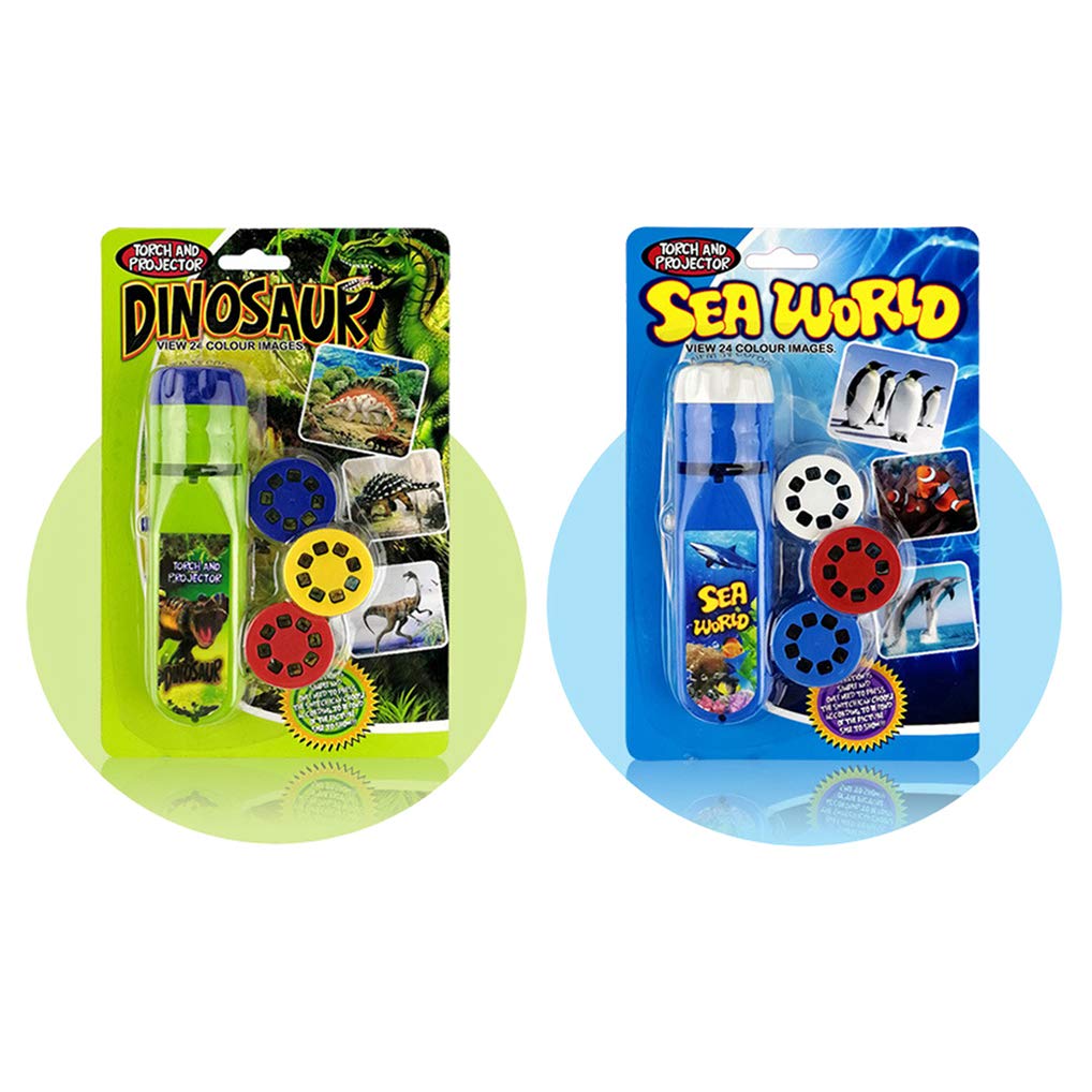 Wenosda Slide Projector Torch Projection Light Small Torches Lamp Flashlight Educational Learning Bedtime Night Light For Child,Kids,Infant,Toddler,Children (48 Images,2Set, Dinosaur +Sea World)