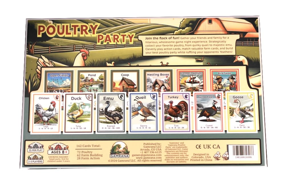 Gamrana Poultry Party Game - Strategy for 2-5 Players, Ages 8+, Gray Green, Model POPA1, Cardstock Material