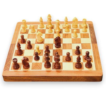Enterro Wooden Chess Set 12'' X 12'' With 2 Extra Queens With Magnetic Coins - Folding Travel Friendly Handmade For Kids Adults