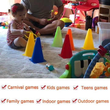 3 In 1 Carnival Games Set, Soft Plastic Cones Cornhole Bean Bags Ring Toss Games For Carnival Kids Birthday Party Indoor Outdoor Games Supplies