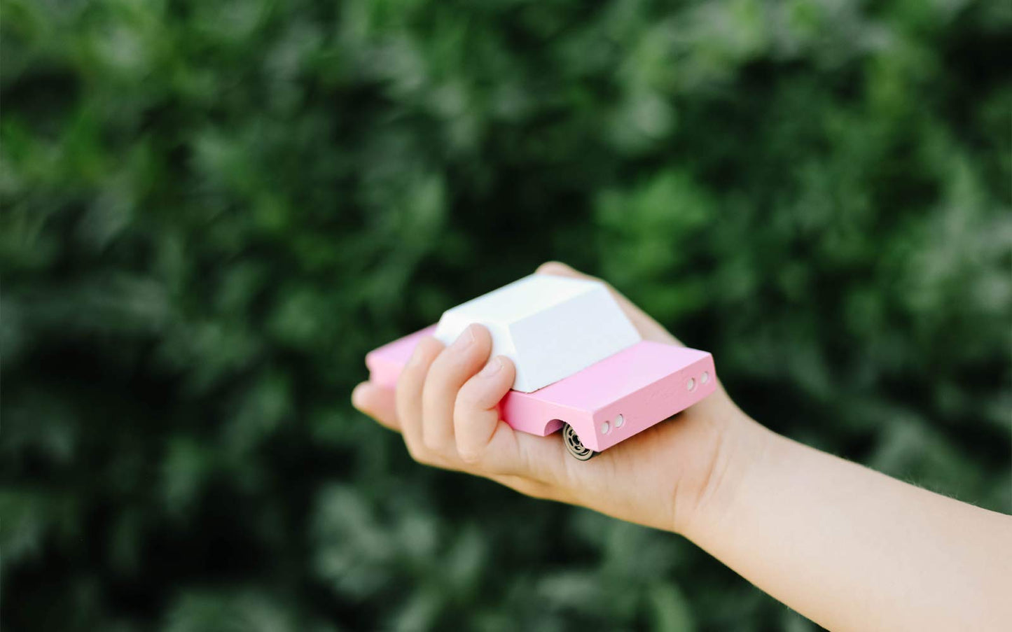 CANDYCAR Wooden Diecast Collection - Pink Sedan  enhanced Handcrafted Beech Wood Toy Car