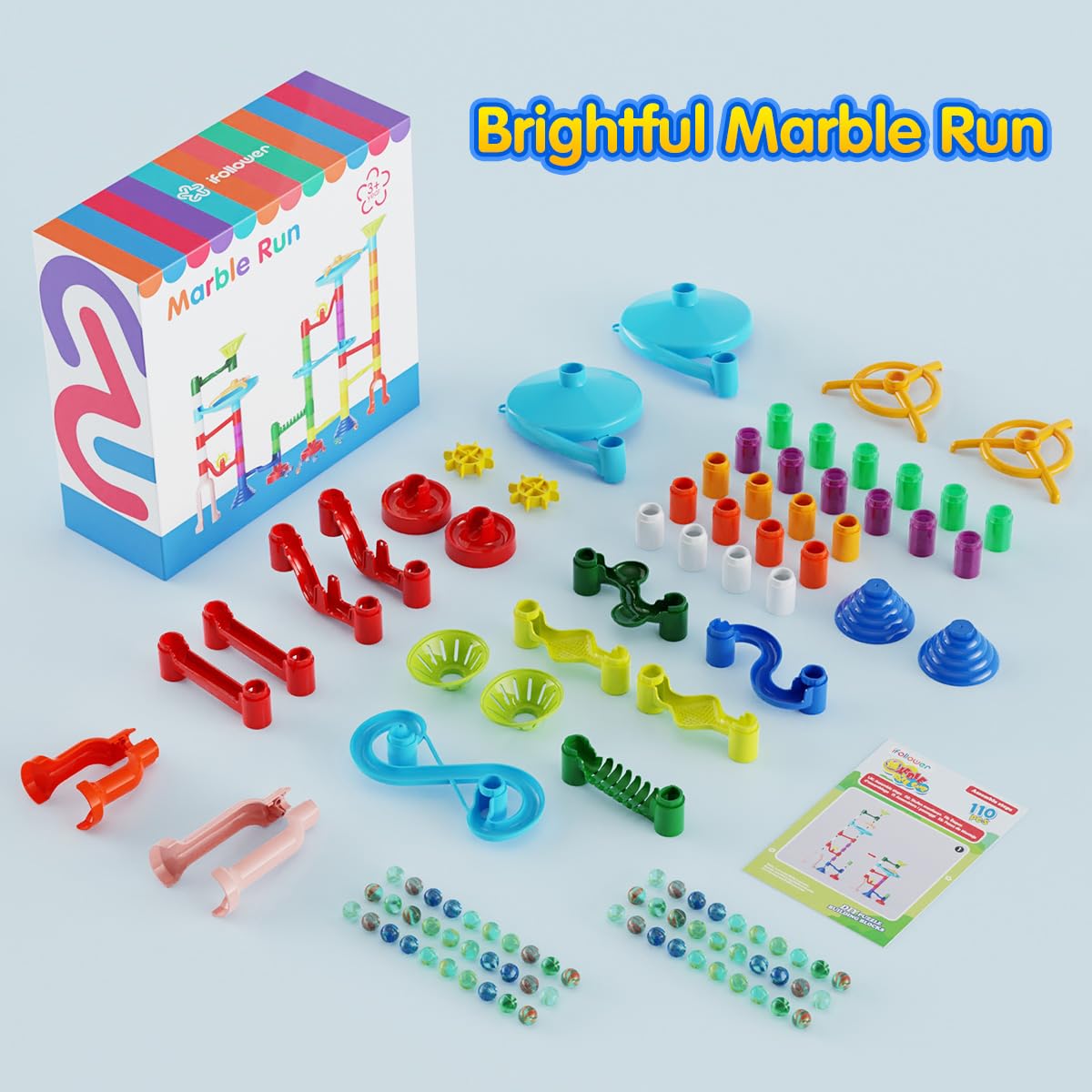 Ifollower Marble Run, 110Pcs Marble Maze Game Construction Building Toys For Kids, Marble Track Race Set Stem Learning Toys Gift For Boys Girls 3 4 5 6 7 8 9 10+, 8105