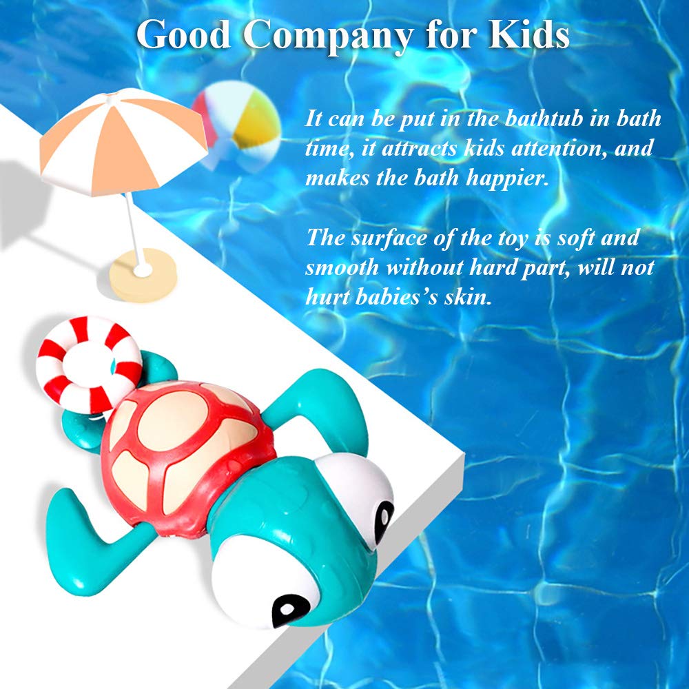 Nextake Pull String Baby Bath Toy Pull & Go Turtle Cute Swimming Turtle Windup Clockwork Bathtub Toy For Toddlers