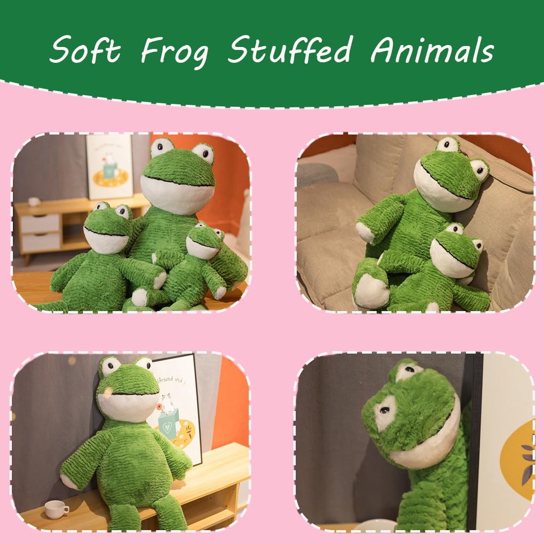 Elainren Cute And Silly Frog Plush Animals Toy, Stuffed Furry Green Frog With Big Eyes, Soft Froggie Plushie Doll Gifts/14''