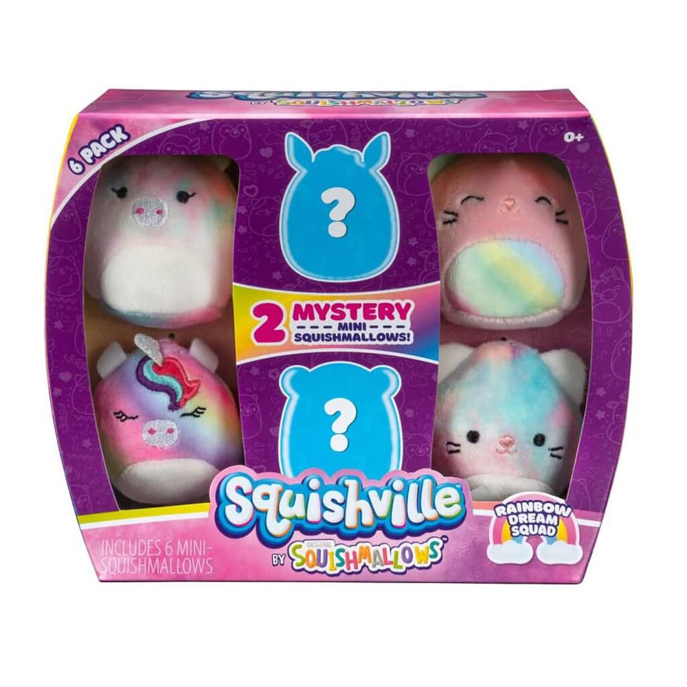 Squishville Squishmallows Mystery Mini Plush Rainbow Dream Squad, Six 2” Soft Mini-Squishmallow Rainbow Dream Squad, Irresistibly Soft Colourful Plush, Mini Rainbow Dream Squad Squishmallows