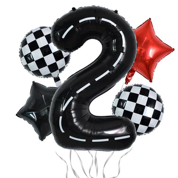Toniful 40 Inch Race Car 2Nd Birthday Balloons Racetrack Number 2 Black Balloons Wheel Tire Balloons Black White Checkered Ballo