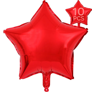 Red Star Balloons 18 Inch, 10 Pcs Red Star Shaped Mylar Helium Foil Metallic Balloon For Birthday Party Decorations Baby Shower