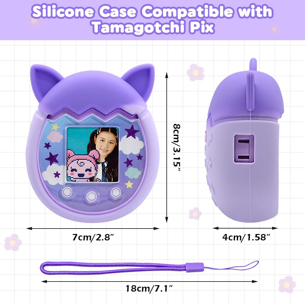 Winceed Silicone Case For Tamagotchi Pix Virtual Pet Game Machine, Protective Cover For Tamagotchi Pix Sleeve Protector Skin With Hand Strap (Purple)