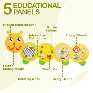 Monlurd Caterpillar Montessori Busy Board,Sensory Board,Educational Toys,Activity Cube,Wall Toys,Daycare Furniture,Playroom Furn