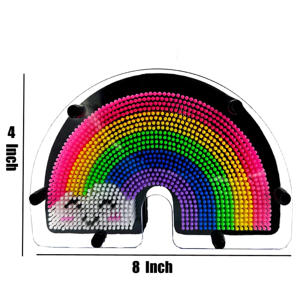 3D Pin Art Sensory Toy Size 8X4 Inches Needles Pin Impression Toy Intellectual Fun Rainbow Toys(Smiling Rainbow)
