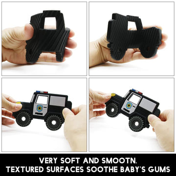 Amazingm Car Series Baby Teething Toys,Food Grade Silicone Chew Teether For 3 Months+ Infant Boy And Girl,Toddler Sensory Chewing Teether,Bpa Free. (Police Car, Black)