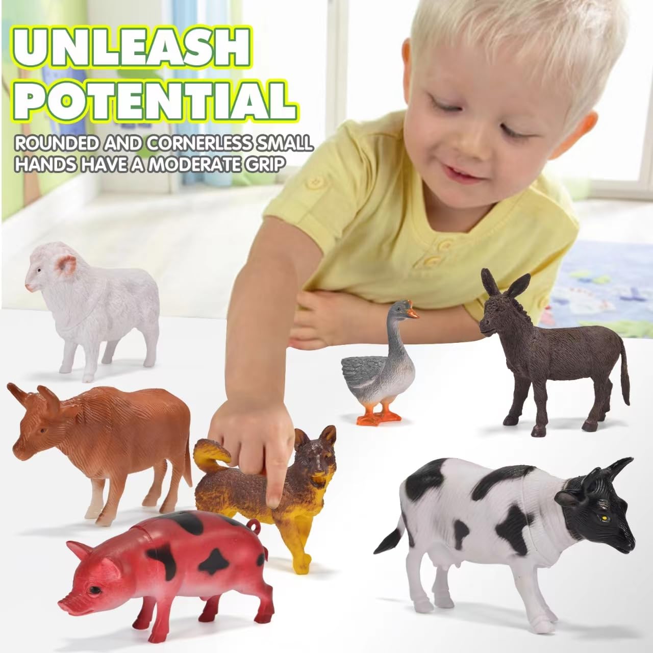 Zcpotizi 12 Pack Large Farm Animals Toys For Kids 3-5 Year Old Toddlers Realistic Plastic Farm Animal Figures Playset Animal Pou