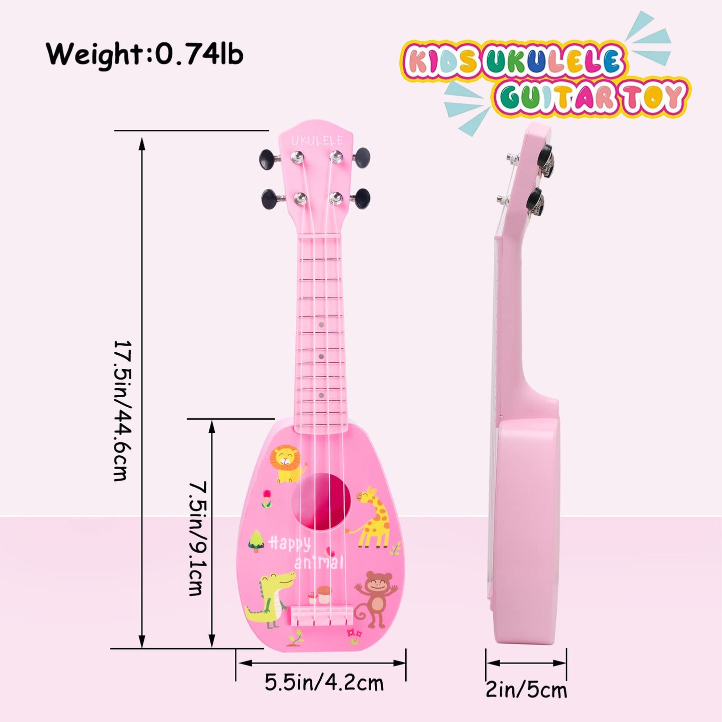 17 Inch Kids Ukulele Guitar Toy 4 Strings Mini Children Musical Instruments Educational Learning Toy For Toddler Beginner Keep Tone Anti-Impact Can Play With Picks/Strap/Primary Tutorial