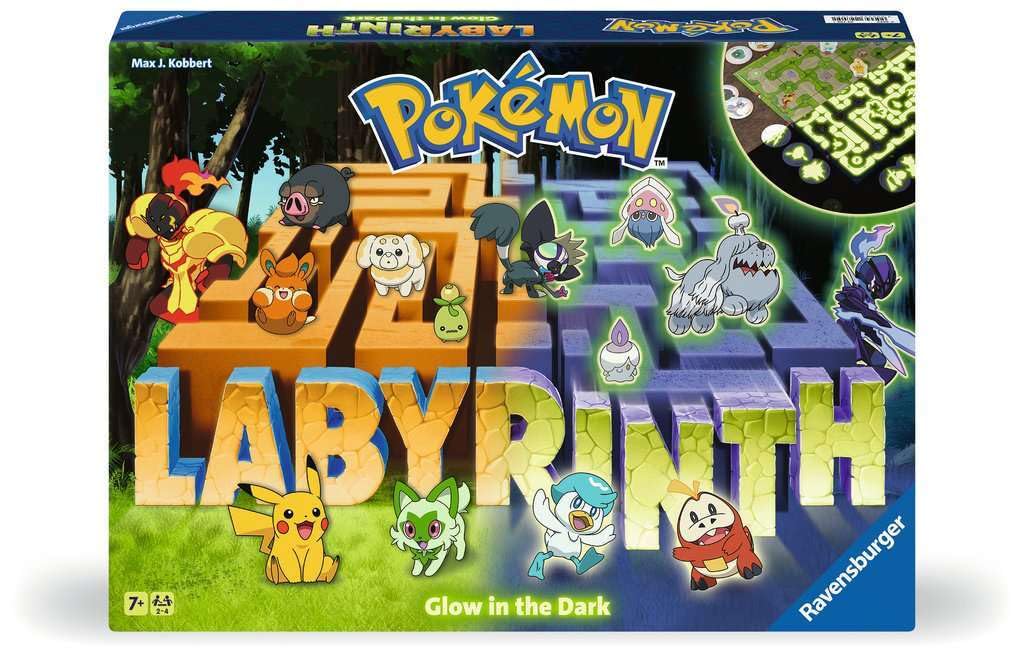 Ravensburger 22705 - Pokémon Labyrinth Glow In The Dark - Sliding Fun With Your Favorite Pokémon - Playable In Light And Dark For 2-4 Players Ages 7 And Up