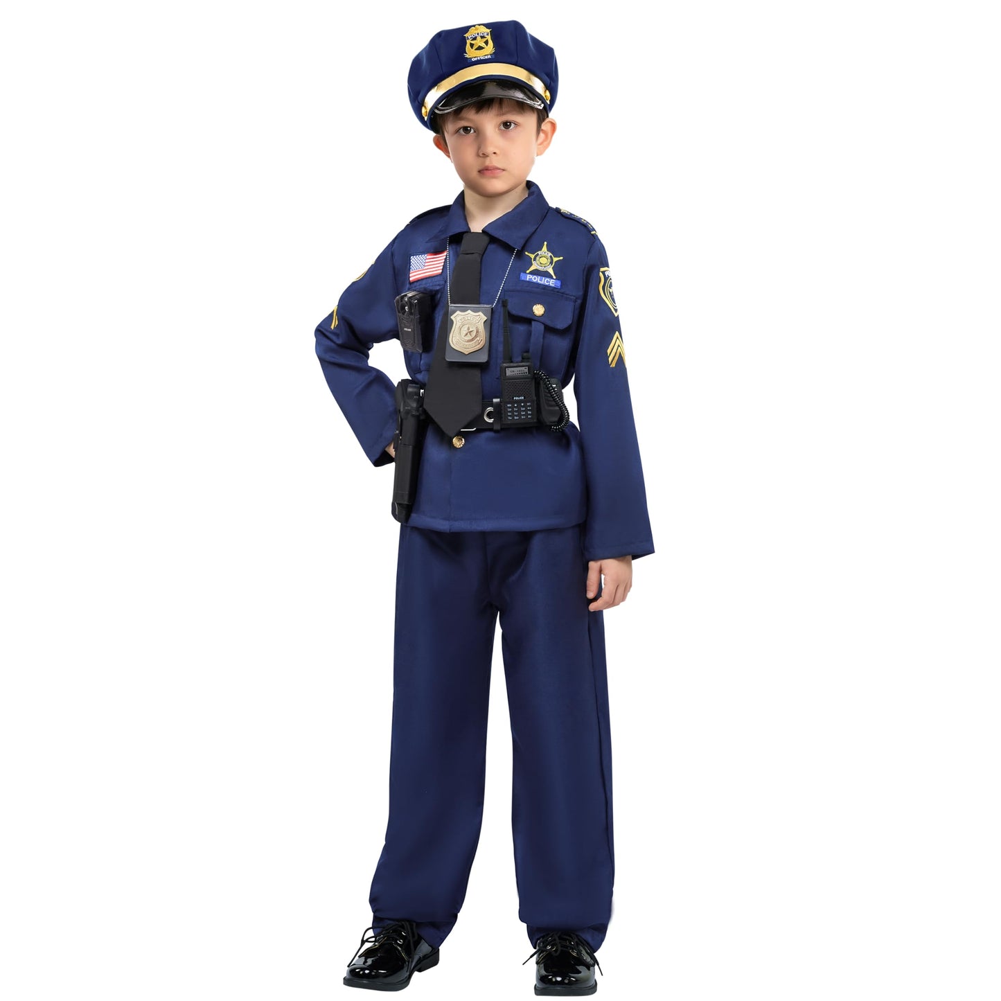 Spooktacular Creations Halloween Police Costume For Kids, Dark Blue Police Officer Costume For Boys, Toddler Cosplay Roleplay Themed Party (3T (3-4 Yrs))