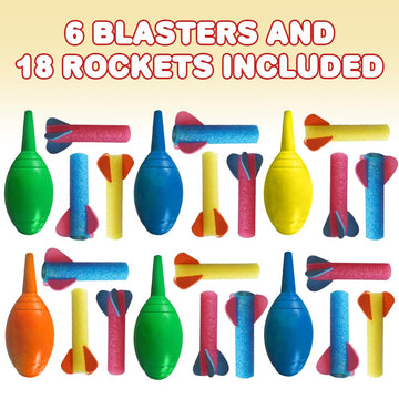 Artcreativity Foam Rocket Blasters 18 Rockets And 6 Squeeze Launcher, Assorted Colors, High Flying, Fun Summer Outdoor, Birthday, Great Goodie Bag Filler, Party Favors Prizes, Easter Toys For Kids