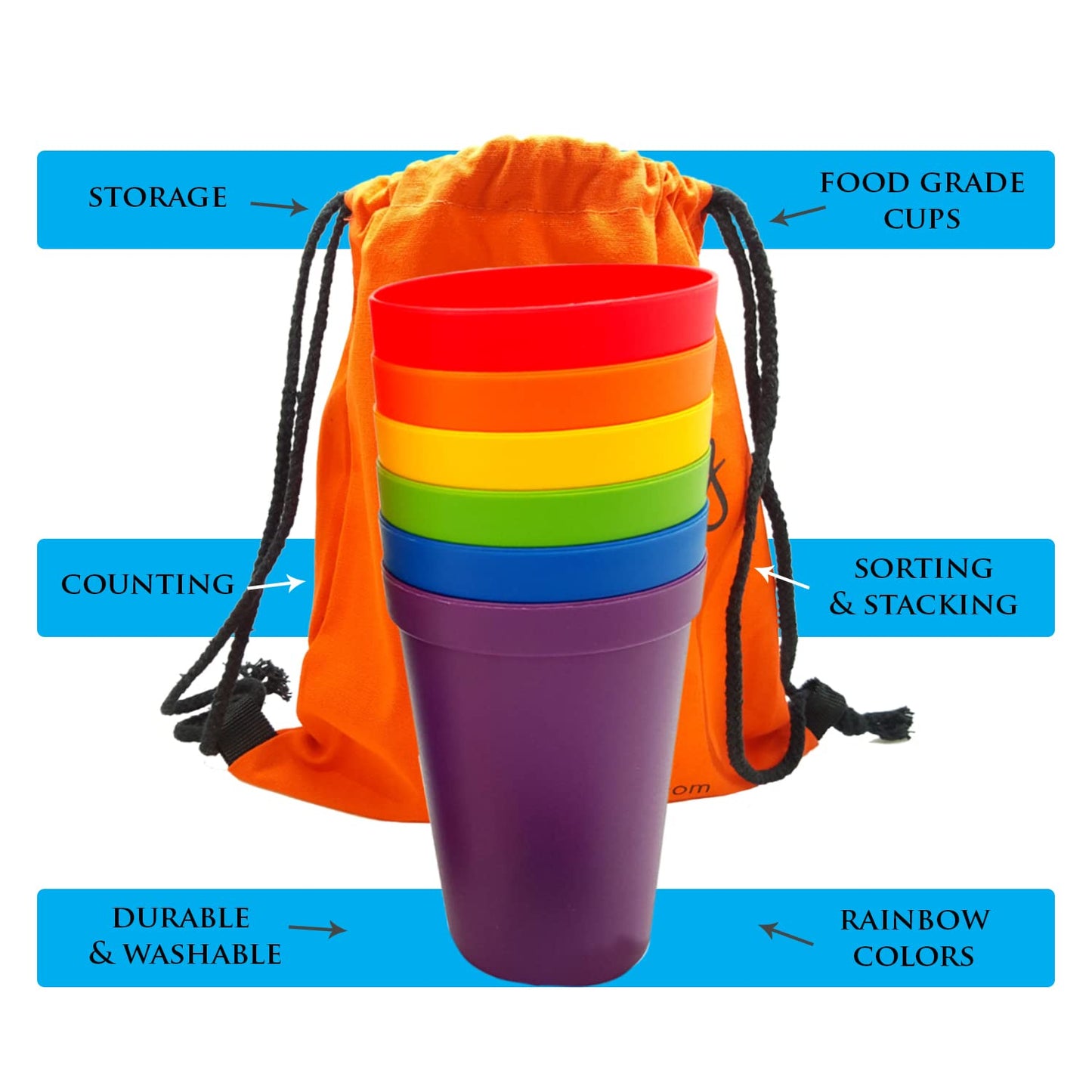 Skoolzy Rainbow Stacking Cups 6 Piece Set - Color Sorting Toys For Toddlers Primary Matching Fine Motor Skills Color Recognition For Montessori Preschoolers Toddler Activities Primary For Kids