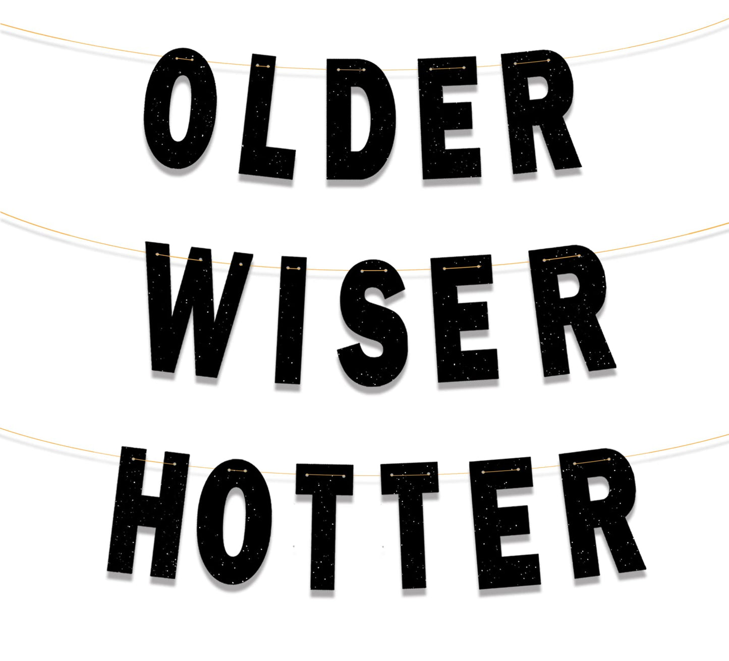 Ushinemi Black Older Wiser Hotter, Funny Birthday Banner For Men Women, Glitter Birthday Party Decorations