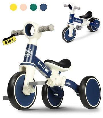 LOL-FUN Baby Balance Bike Toy for 1 2 Year Old Boys Girls Gift Toddler Tricycle 1-3 Year Old with Removable Pedal, 4 in 1 Trike 