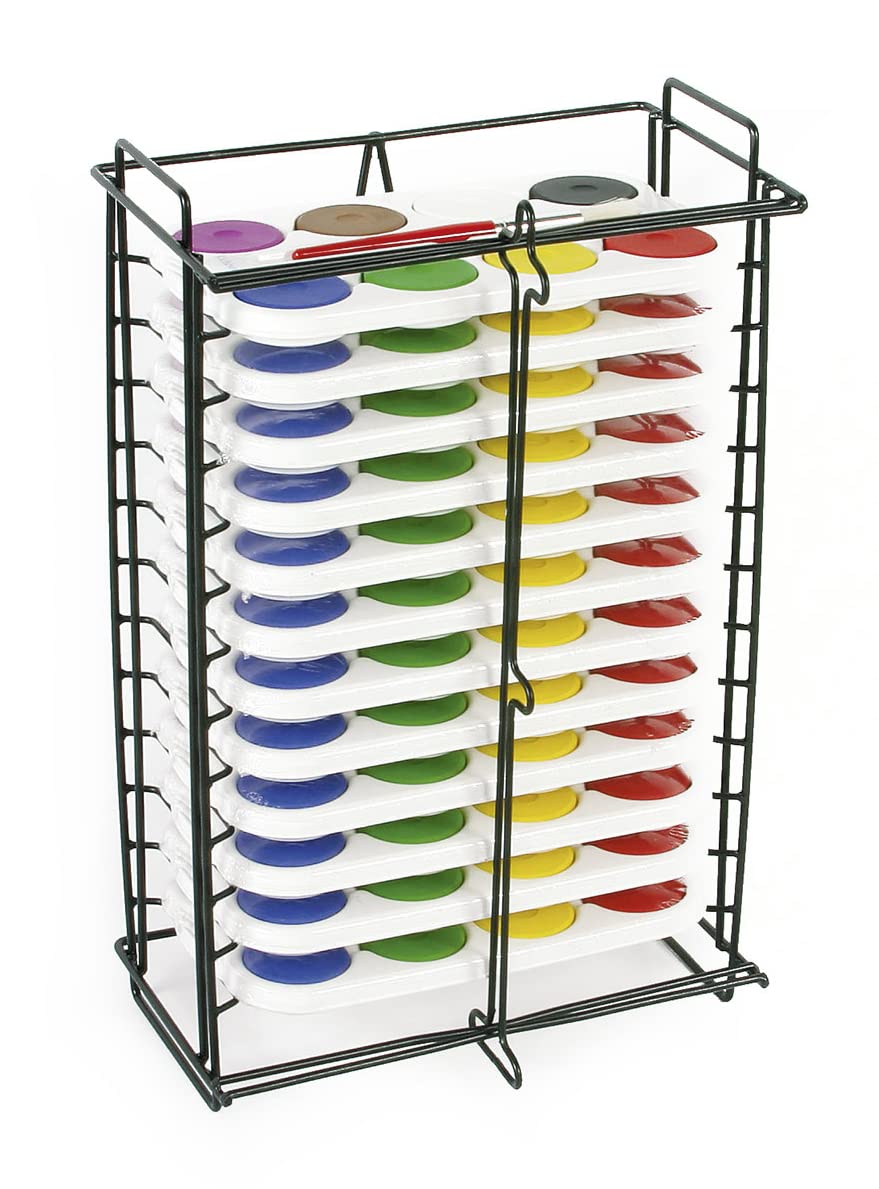 Jack Richeson 8-Color Tempera Cake Palettes with Storage Rack, Set of 12