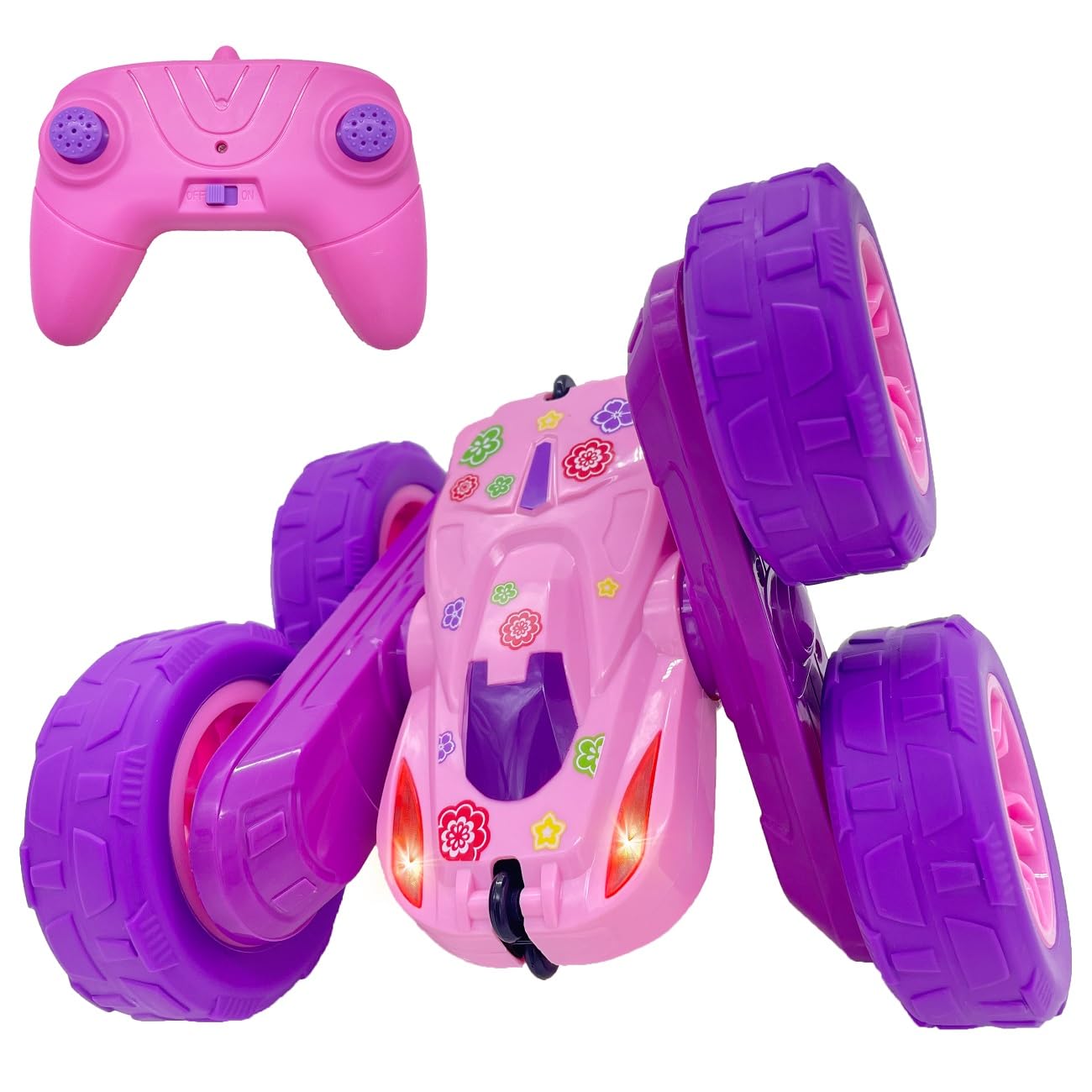Threeking RC Stunt Car Remote Control Cars Toy with Lights Double-Sided Driving 360-degree Flips Rotating Cars Toys for Girls Bo