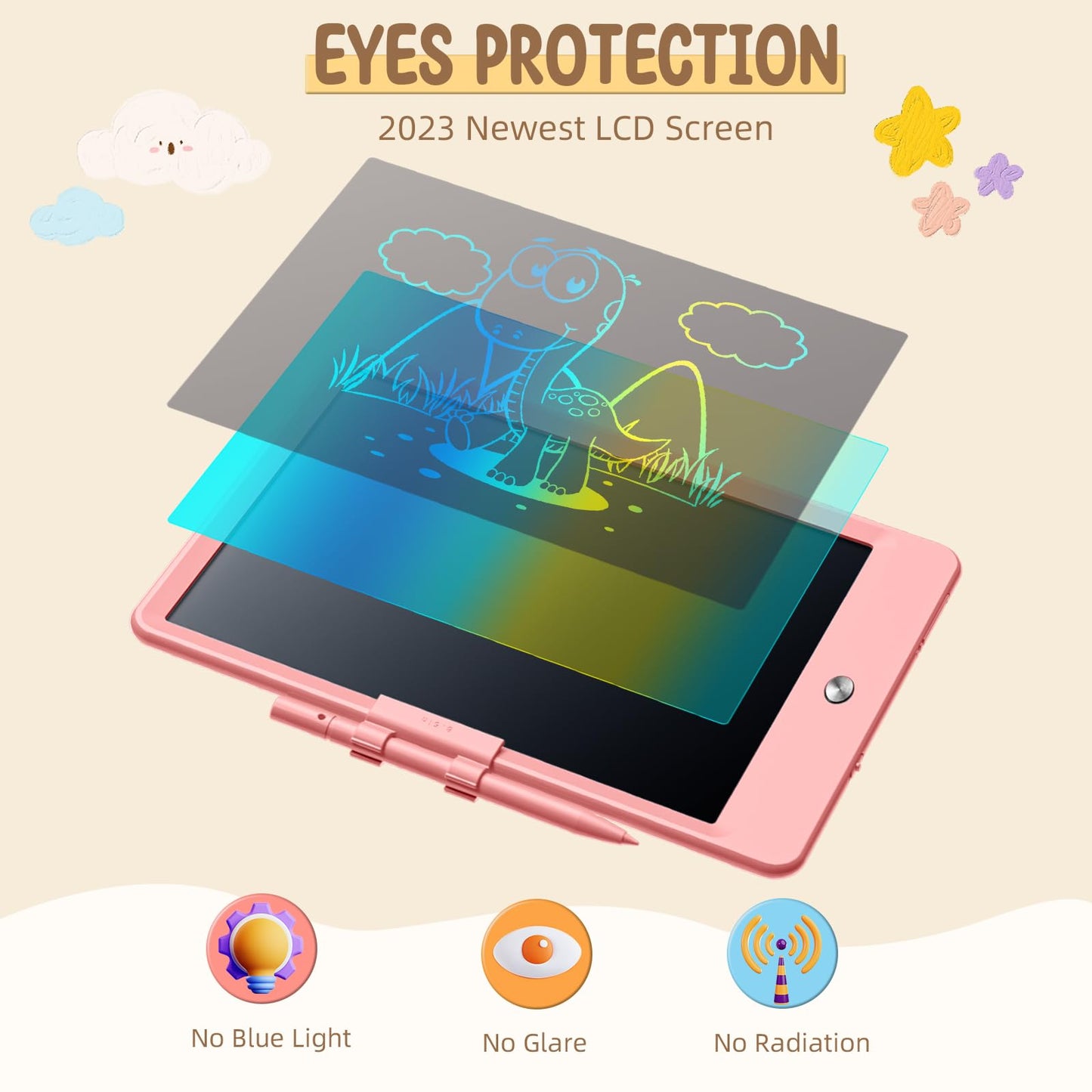 Kidopire LCD Writing Tablet for Kids, Reusable Doodle Board, 2Pack Drawing Tablet Drawing Pad for Kids with String, Educational