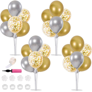 Toniful 4 Table Centerpiece Balloons Stand Kit Include Silver Gold Latex Confetti Balloons For 2023 Graduation,Birthday, Christm