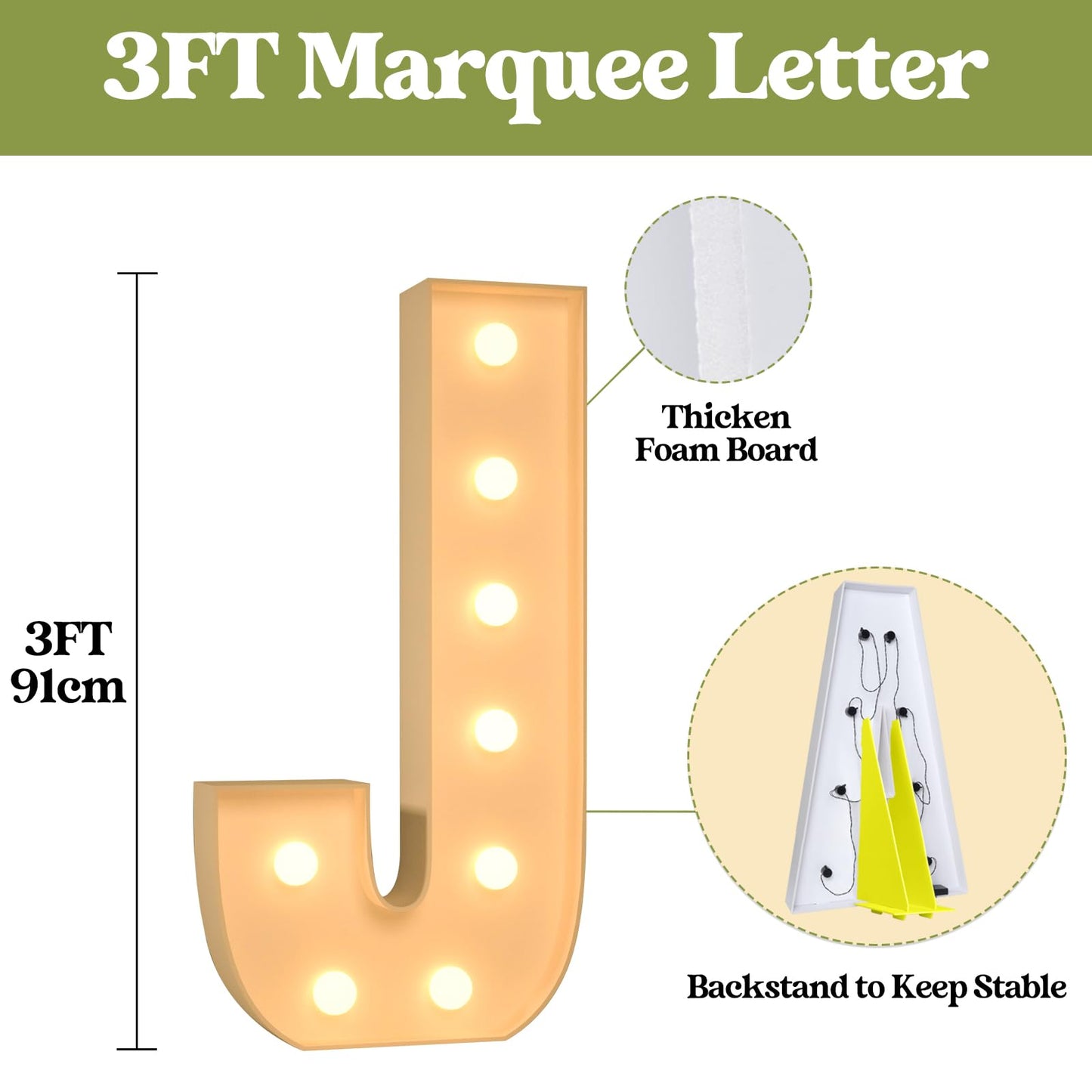 3Ft Marquee Light Up Letters, Large Marquee Letters J For Party Decorations, Big Baby Letters For Baby Shower Birthday Party Dec