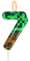 7th Pixel Miner Birthday Candles, Pixels Cake Topper for Boys Girls, TNT Themed Birthday Decorations Party Supplies (Number 7)