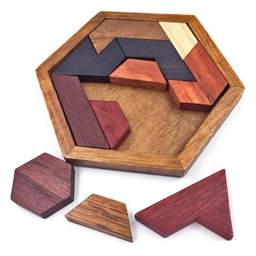 KINGOU Hexagon Tangram Puzzle Wooden Brain Puzzles for Kids & mature-themed Challenge Wooden Brain Teasers Puzzle Games for Family Party Gift - Brain Games for Kids