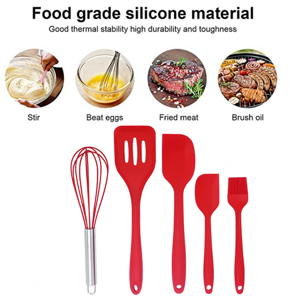 Kids Cooking Utensils Set - 5-Piece Kids Kitchen Tools - Safe Kids Baking Set - Food Grade Toddler Chef Supplies - Gender Neutral Silicone Cookware Kit With Spatula
