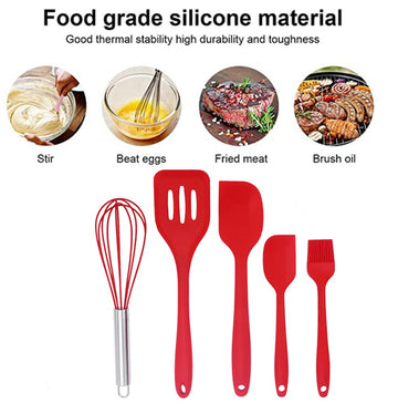 Kids Cooking Utensils Set - 5-Piece Kids Kitchen Tools - Safe Kids Baking Set - Food Grade Toddler Chef Supplies - Gender Neutral Silicone Cookware Kit With Spatula