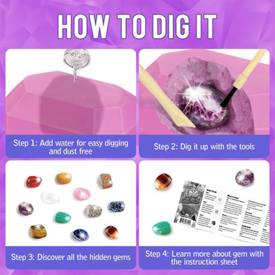 Liberty Imports 12-Pack Gem Digging Kit For Kids - Exciting Gemstone Mining Adventure - Educational Stem Crystal And Mineral Exc