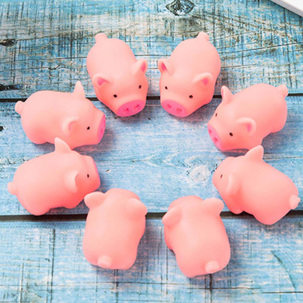 HAKACC 20 PCS Mini Squishies Pig Bath Toys  Pink Rubber Squeaky Baby Bathtub Toys for Baby Shower Party Favors