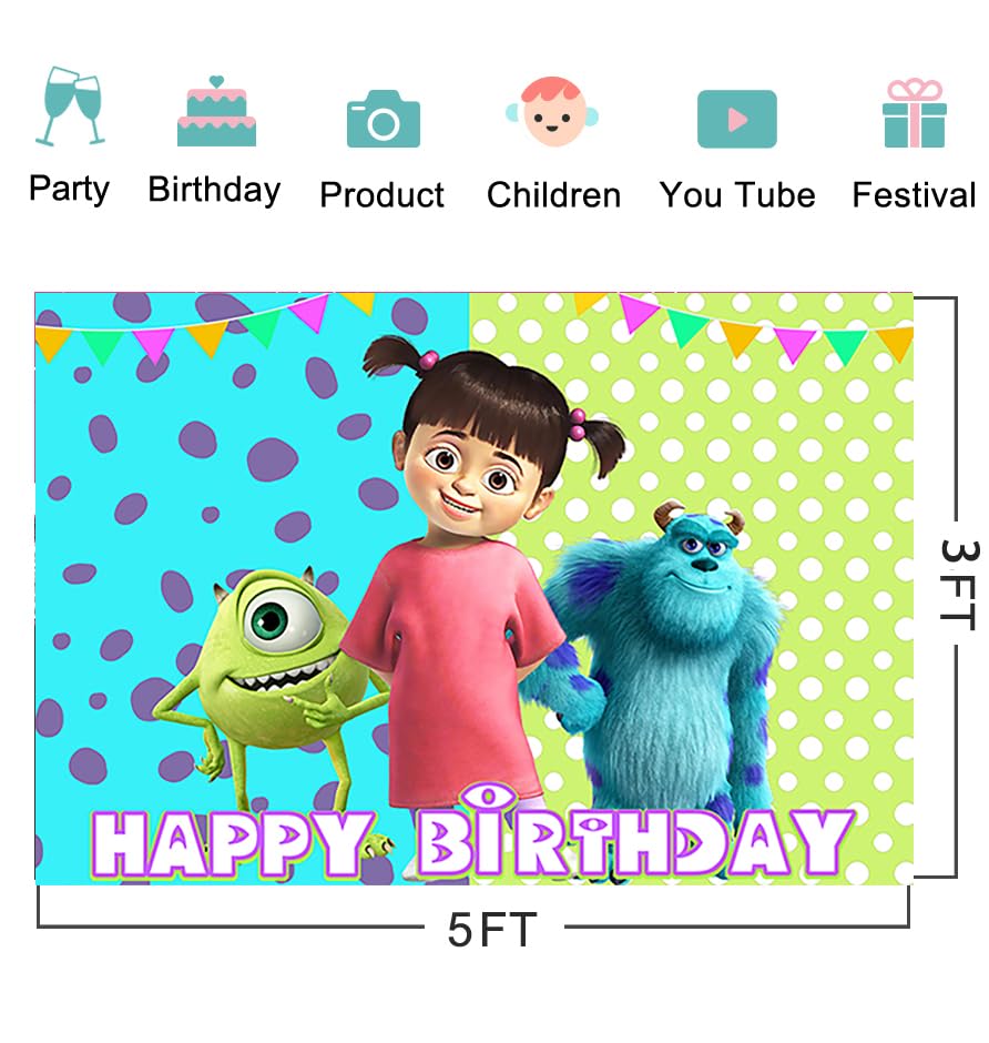 Basifoto Monster Inc Backdrop, 5x3ft Pink Banner for Birthday & Baby Shower Decorations, Model WB663E