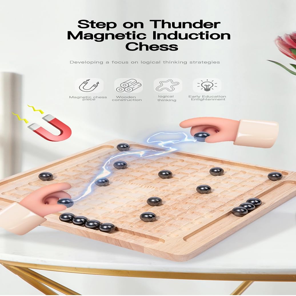 Magnetic Chess Game With Wooden Board For Kids Adults, 2024 New Version Magnetic Stone Board Game Funny Interactive Tabletop Gam