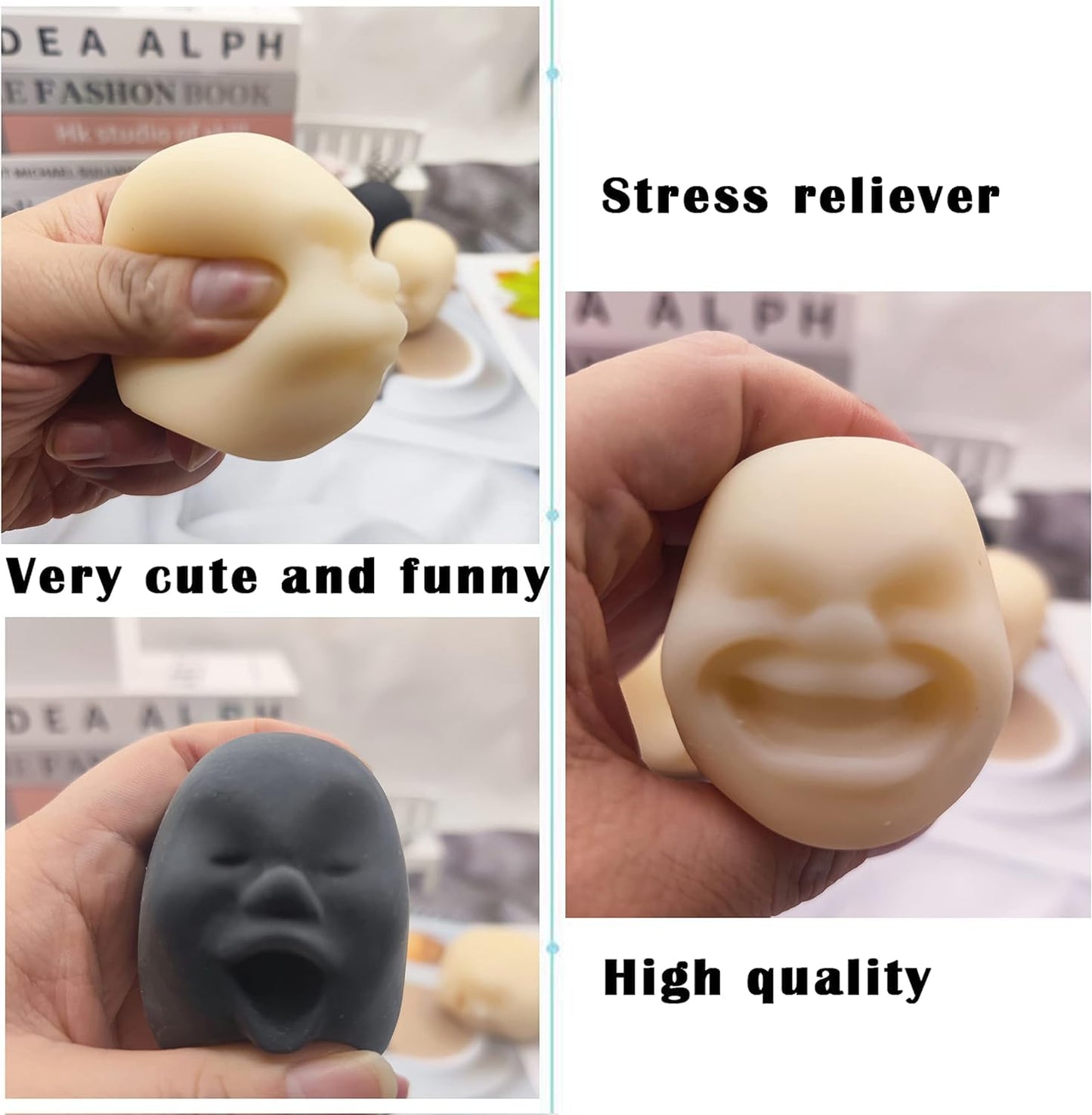 Moinin Squishy Fidget Stress Relief Toy - Human Face Design, TPR Material, White/Black, Perfect for Kids & Adults, Great Gift Idea