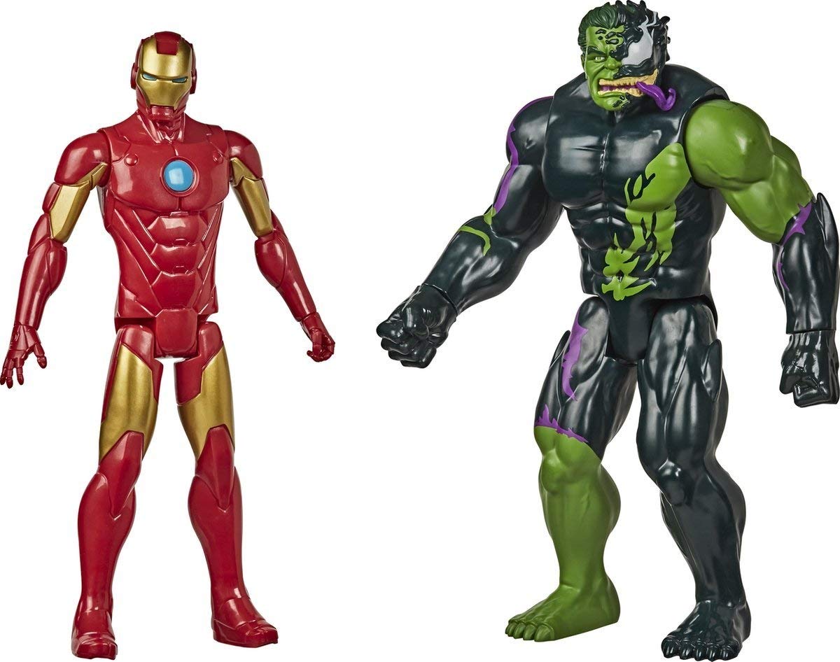 Marvel Titan Hero 12-inch Spider-Man Maximum Venom 2-Pack - Iron Man vs Venomized Hulk, Plastic, One Size