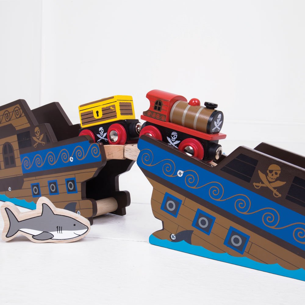 Bigjigs Rail Wooden Pirate Train - Other Major Wood Rail Brands Are Compatible