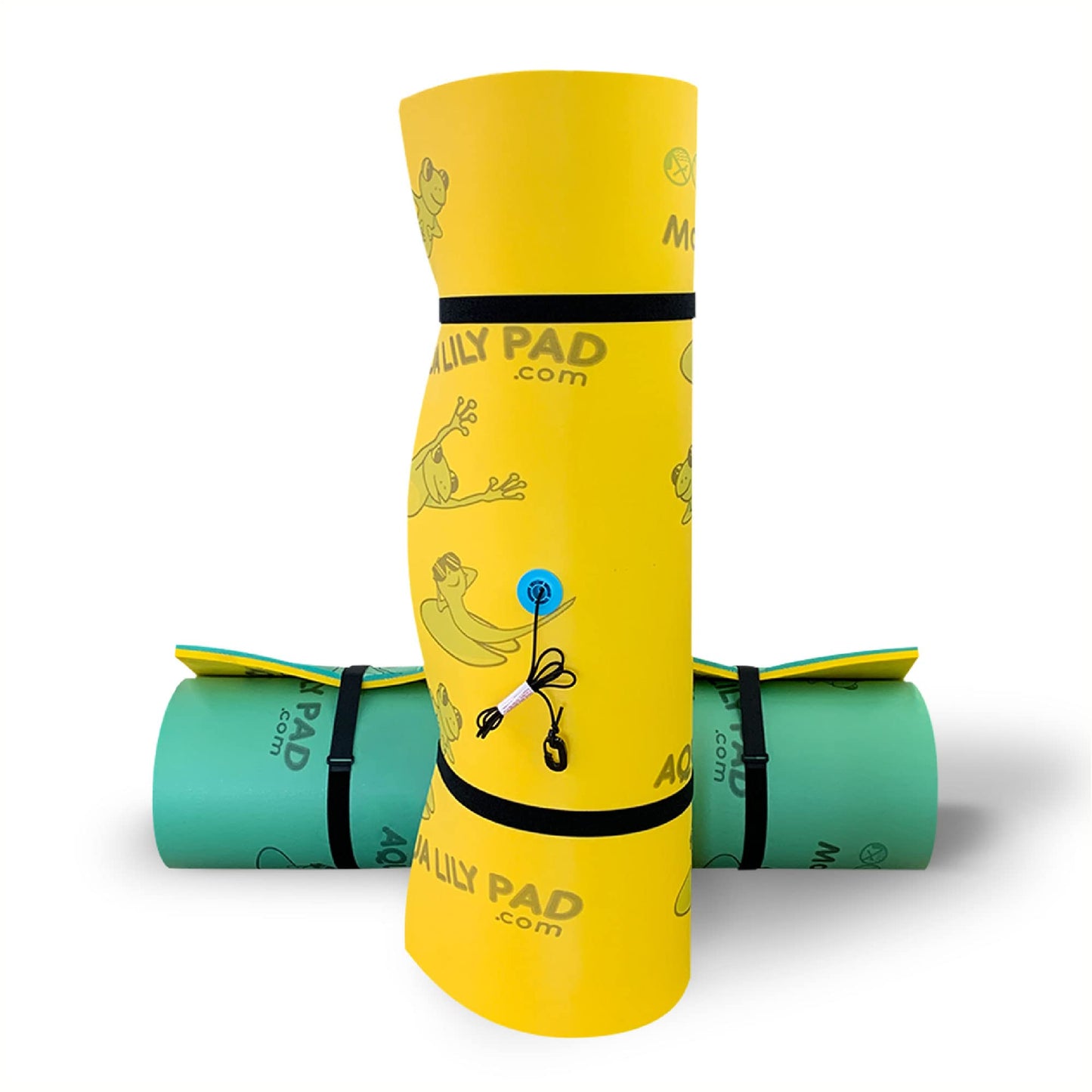 Aqua Lily Pad 15' Floating Foam Island Mat - Large Water Playground, Green/Yellow, with Storage Straps and Pad Protectors
