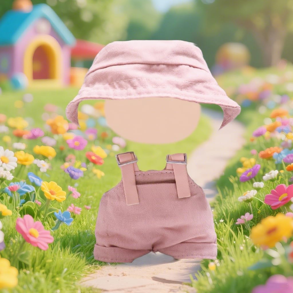 4 Pcs Handmade Clothes and Accessories for 17 cm Dolls Including Overall with Adjustable Straps Hat Glasses Bag  enhanced Stylish Doll Clothes Replacement Present for Girls (NO Doll) Pink