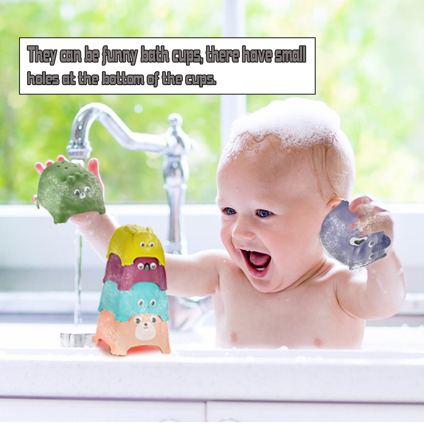 Hummigoo Animal Stacking Cups Bath Toys For Toddlers, 8Pcs Nesting Cups Set For Boys & Girls 1-3, Montessori Toys For Toddlers 6