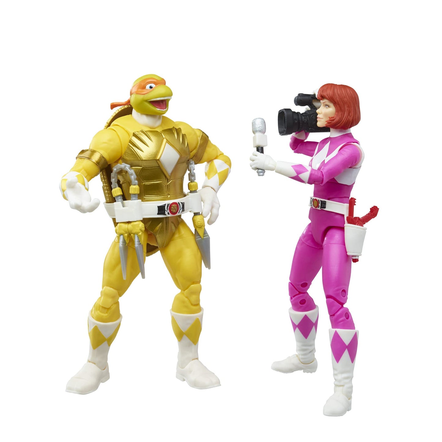 Husbro Mmpr/Tmnt Lightning,Mike And April As Yellow And Pink Rangers Action Figure 2-Pack