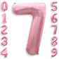 40 Inch Pink Number 7 Balloons, Large 7 Balloon Number Pink Foil Number Balloons, Light Pink 7th Mylar Birthday Balloons for Gir