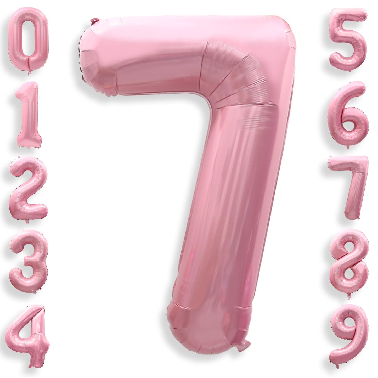 40 Inch Pink Number 7 Balloons, Large 7 Balloon Number Pink Foil Number Balloons, Light Pink 7th Mylar Birthday Balloons for Gir