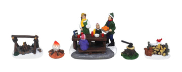 Set Of 5 Picnic Scene Christmas Village Figurines Decoration Set - Perfect Addition To Your Christmas Indoor Decorations & Snow Village Displays - A Thoughtful Gift For Your Loved Ones - 100% Resin