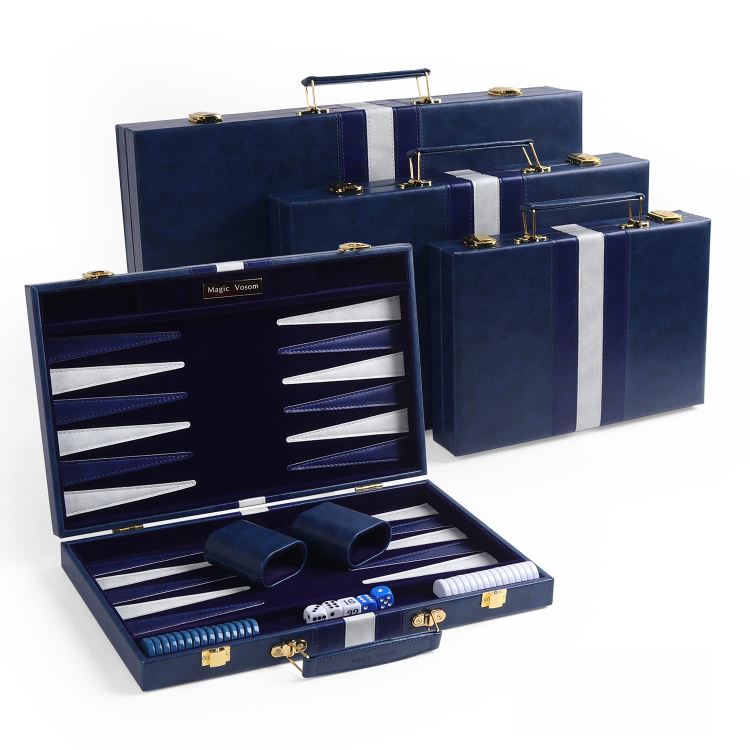 Magic Vosom Travel Medium 15 Inch Backgn Blue Sets Classic Board Game with enhanced Leather Case  Portable Travels Strategy Backgn Game Set for mature-themeds  Kids (Blue  Medium)