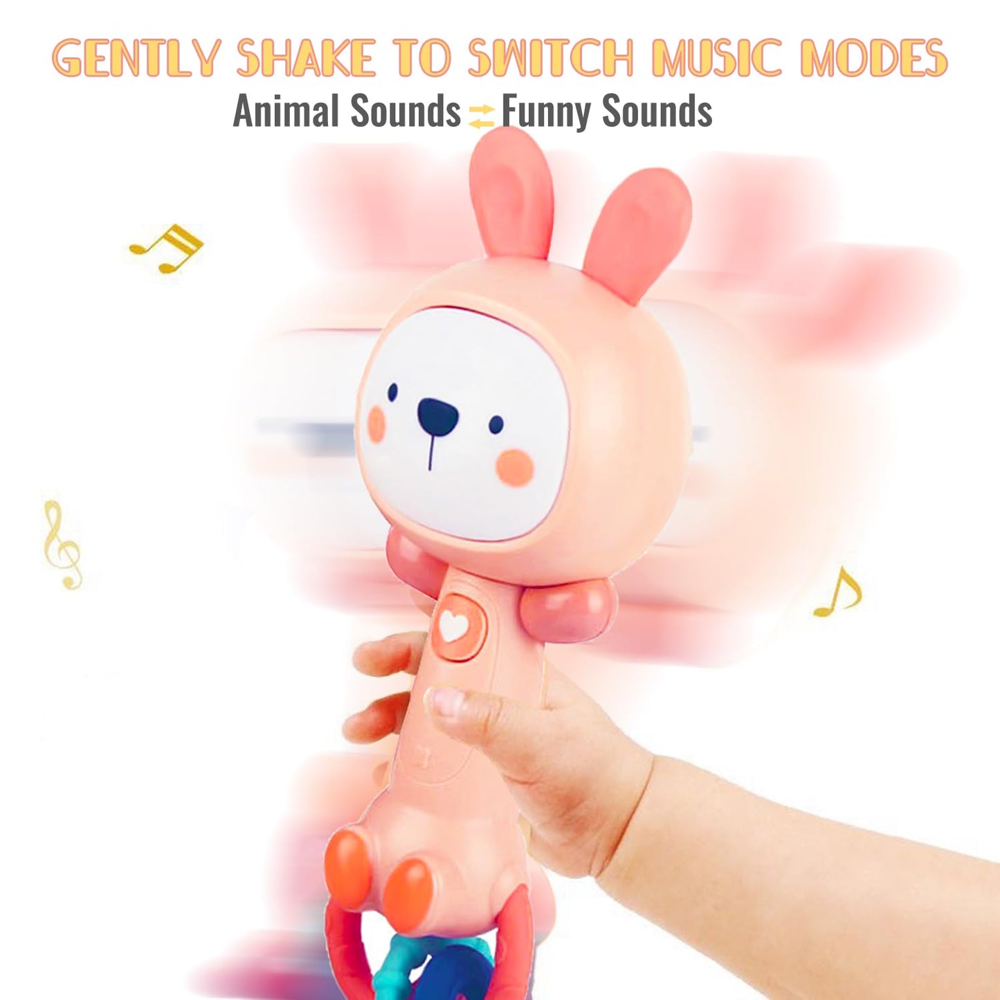 Whnkfb Baby Rattle Musical Toy, Light-Up Teething & Chew Sensory Toy For 6-12-18 Months, Bpa-Free Soft Rubber & Abs, Soothing To