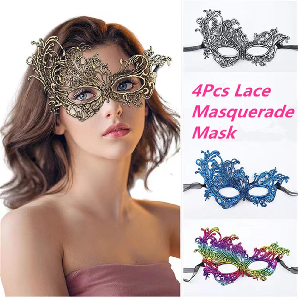 Sweenaly lace mask Masquerade Mask Party Mask Halloween Mask (Grey+Gold+Blue+Rainbow)